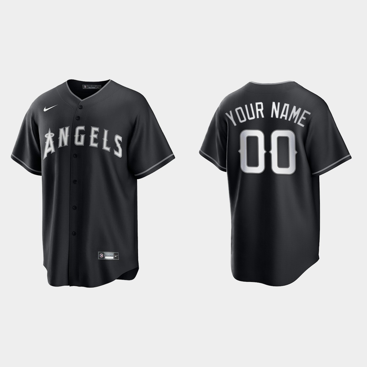 Los Angeles Angels Custom 2021 All Black Fashion Jersey - Black White