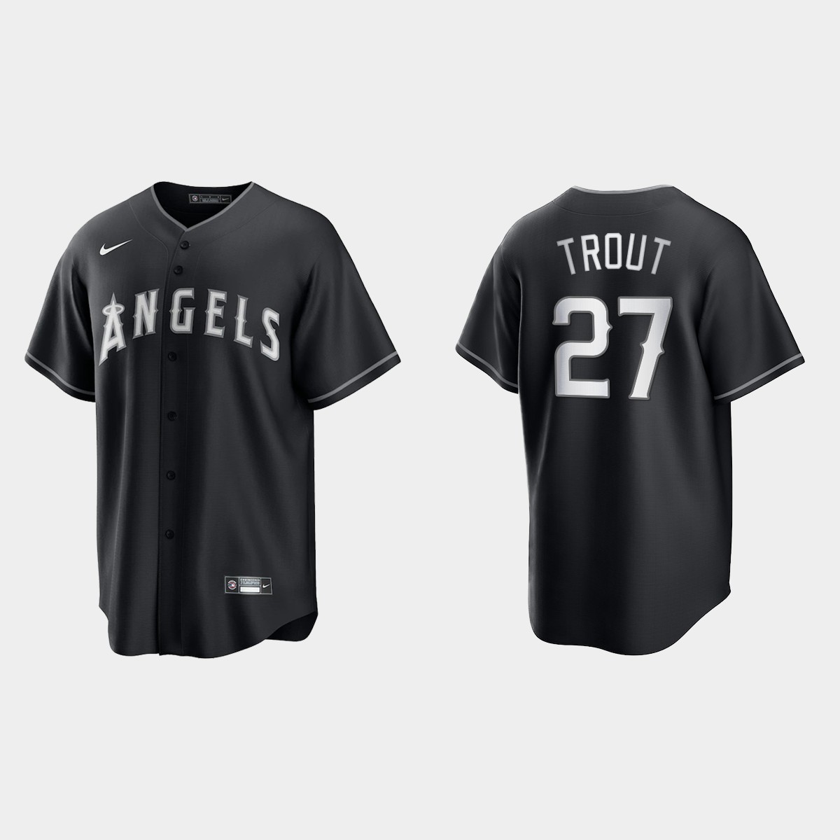 Los Angeles Angels Mike Trout 2021 All Black Fashion Jersey - Black White