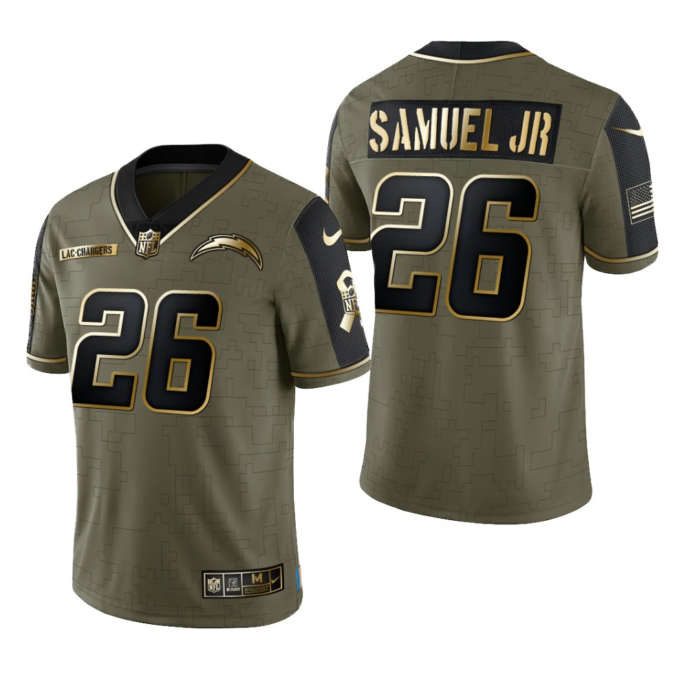 Los Angeles Chargers Asante Samuel Jr. Olive Gold Limited Jersey 2021 Salute To Service - Men's