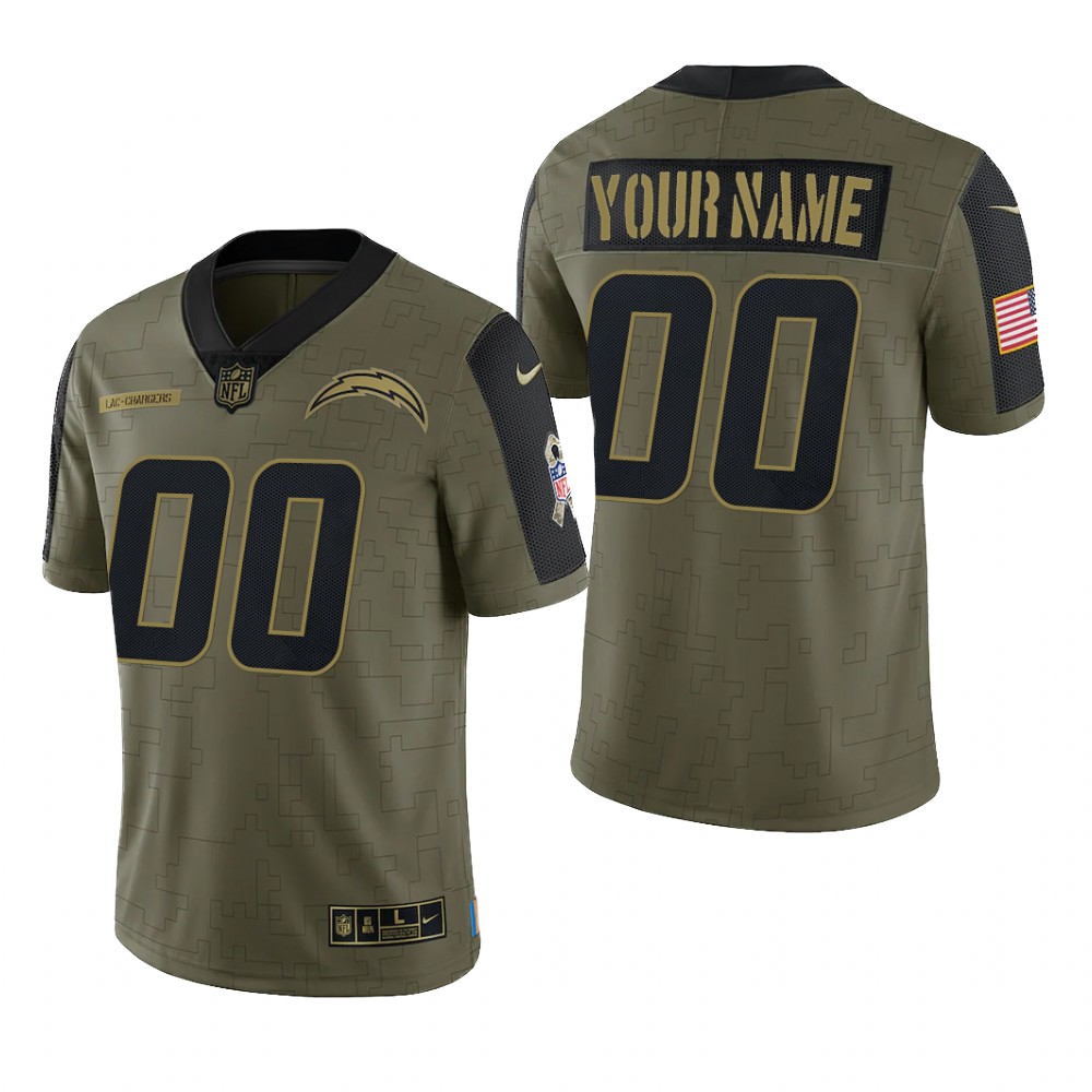 Los Angeles Chargers Custom Olive Limited Jersey 2021 Salute To Service - Men's