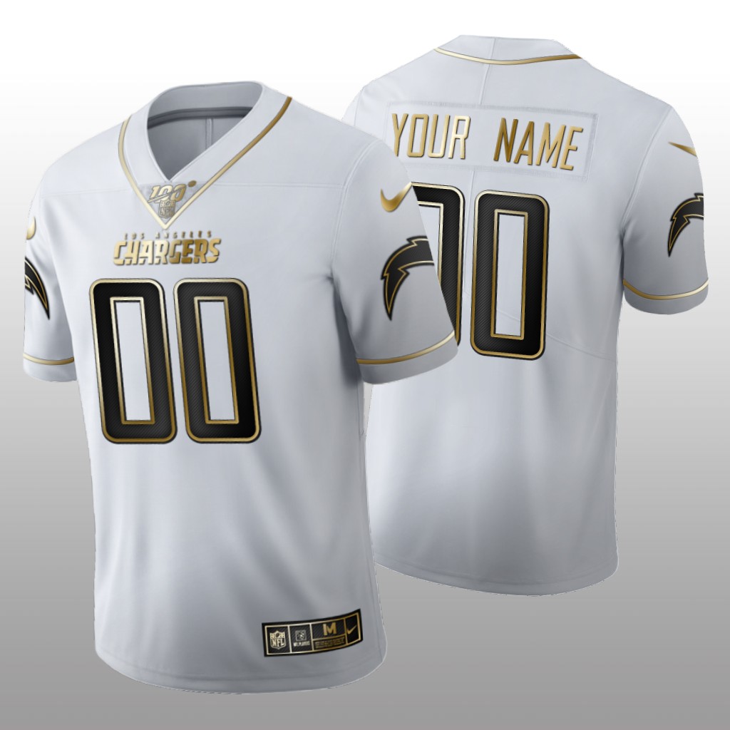 Los Angeles Chargers Custom White Golden Edition Jersey 100th Season Men's