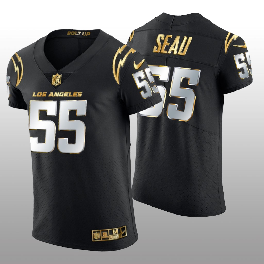 Los Angeles Chargers Junior Seau Black Elite Jersey Golden Edition Men's