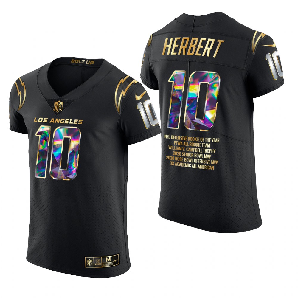 Los Angeles Chargers Justin Herbert Black Jersey Career Highlights Men's
