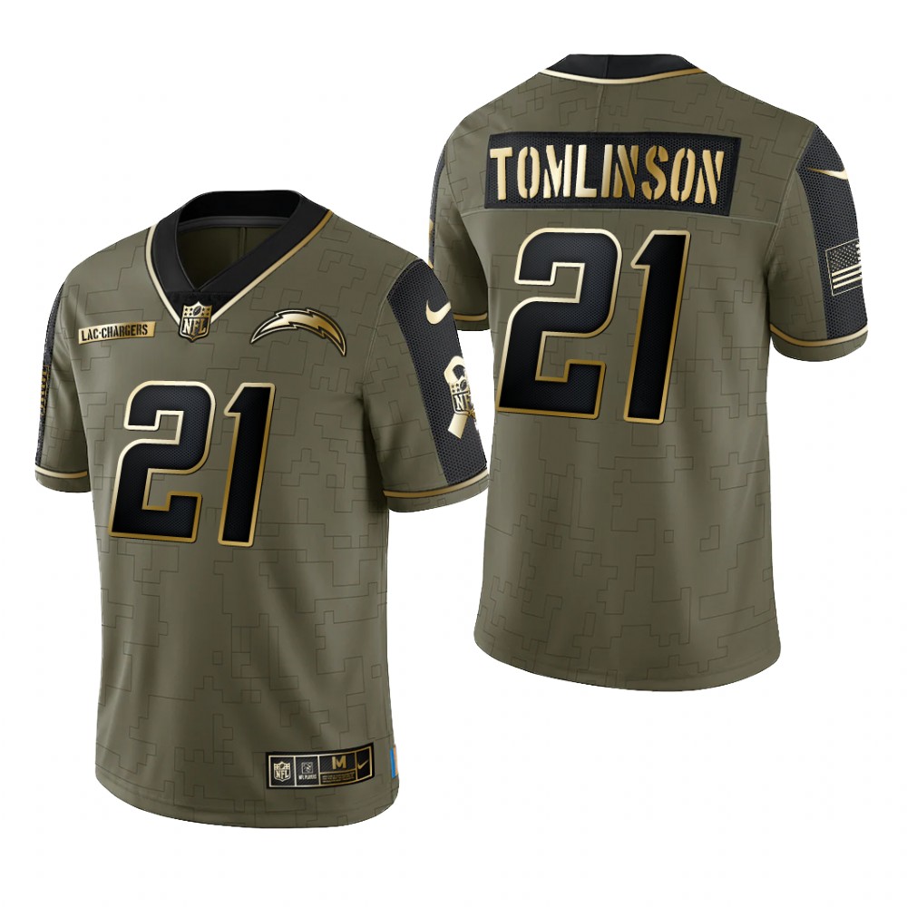 Los Angeles Chargers LaDainian Tomlinson Olive Gold Limited Jersey 2021 Salute To Service - Men's