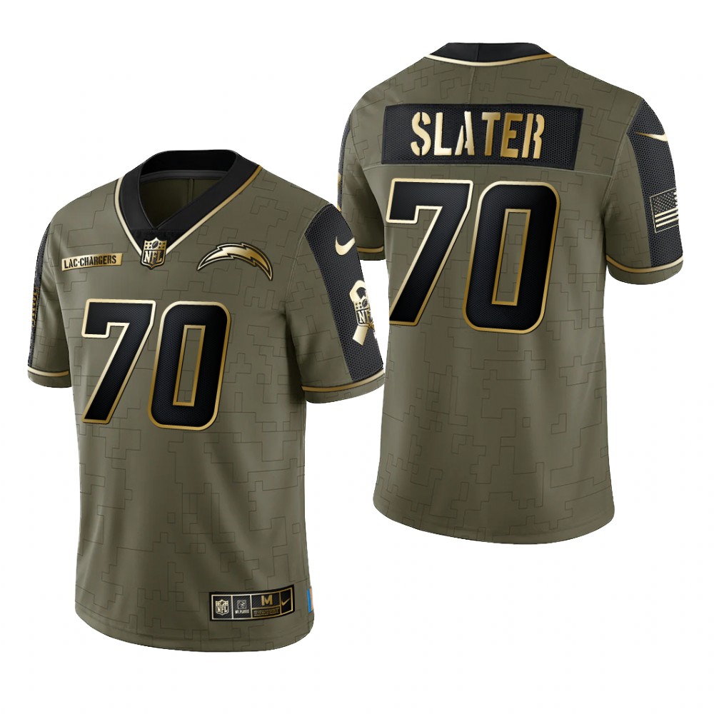 Los Angeles Chargers Rashawn Slater Olive Gold Limited Jersey 2021 Salute To Service - Men's