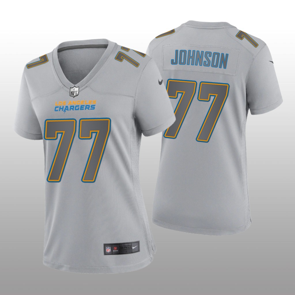 Los Angeles Chargers Zion Johnson Gray Jersey Atmosphere Fashion Game - Women's