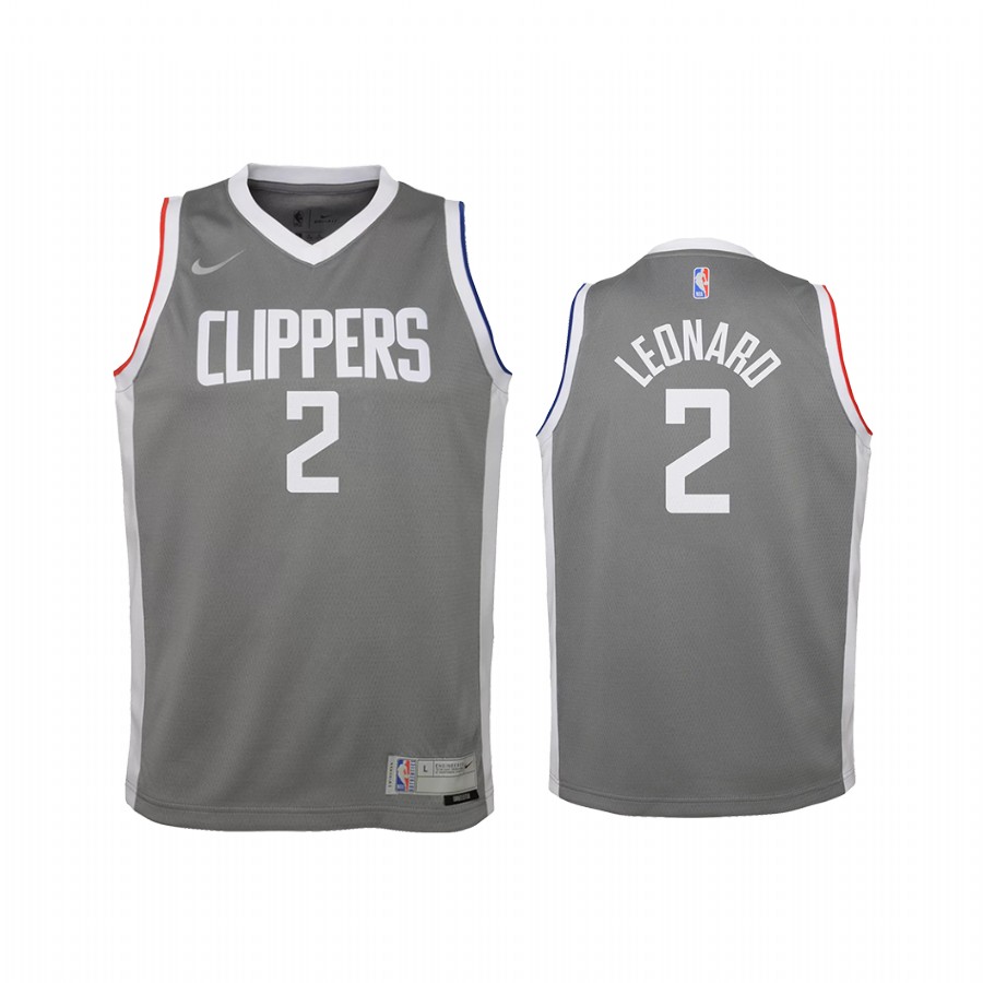 Los Angeles Clippers Kawhi Leonard 2021 Earned Edition Gray Youth Jersey Swingman #2