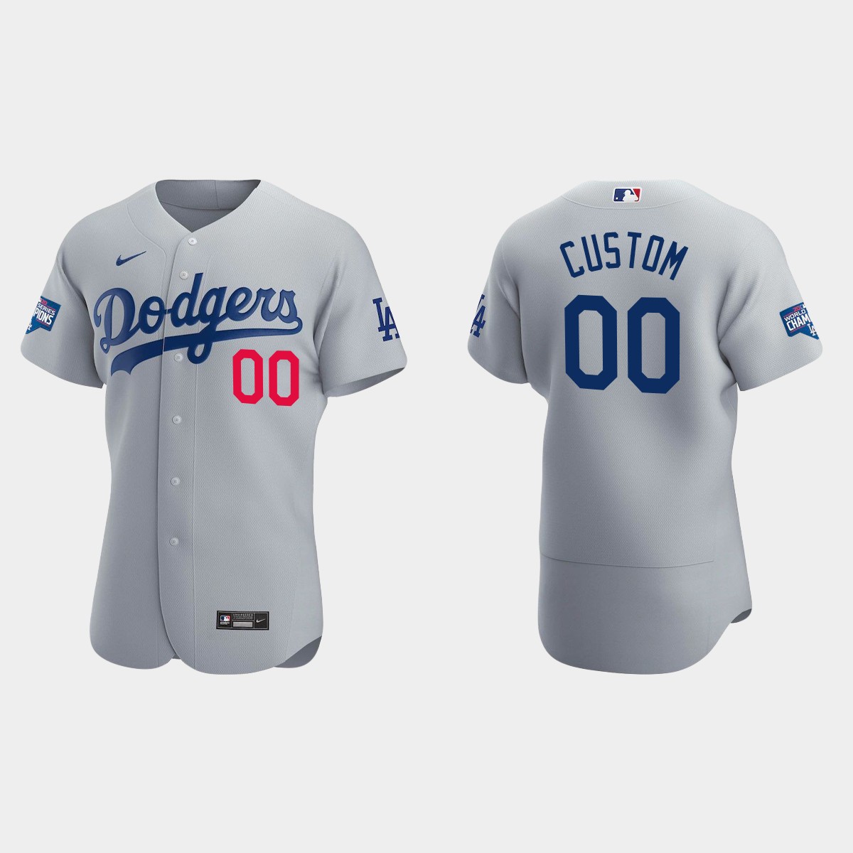 Los Angeles Dodgers #00 Custom 2020 World Series Champions Alternate Team Jersey - Gray