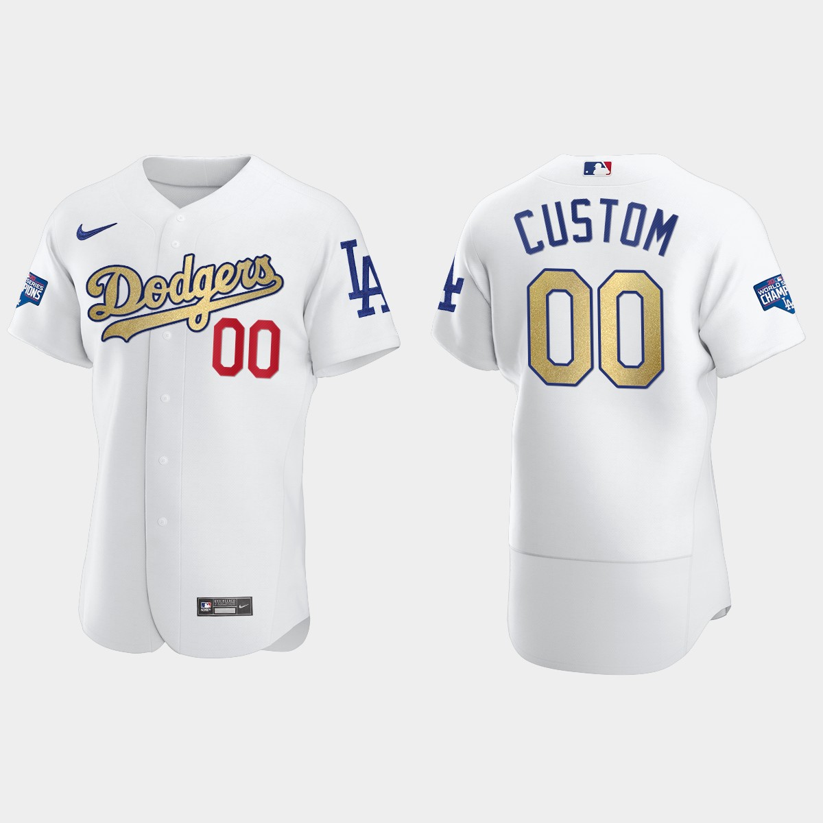 Los Angeles Dodgers #00 Custom 2020 World Series Champions Gold Program Jersey - White