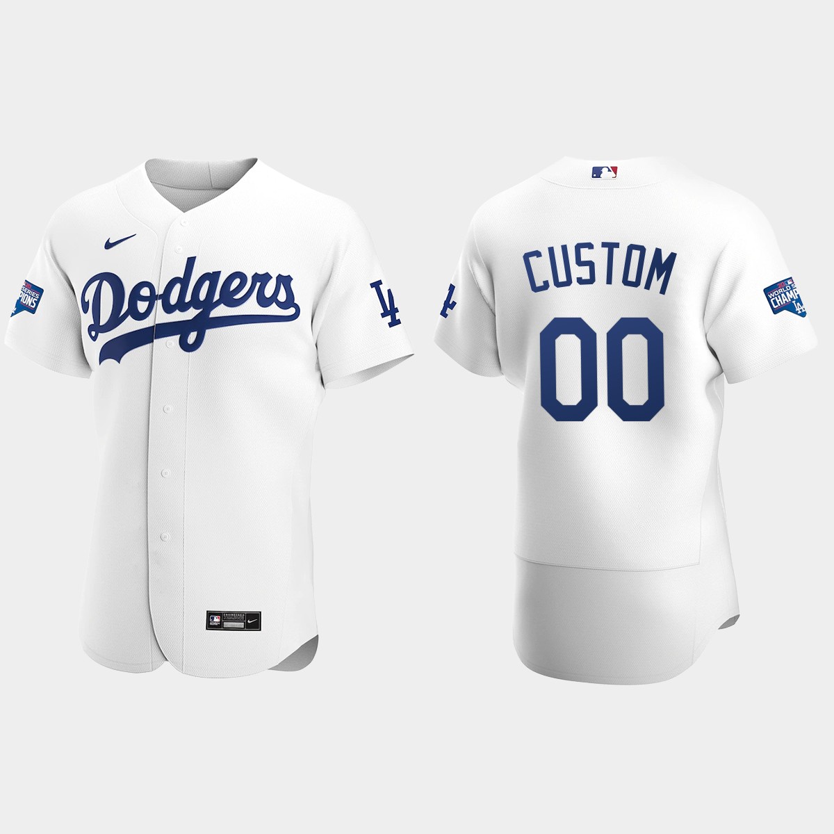 Los Angeles Dodgers #00 Custom 2020 World Series Champions Home Team Jersey - White