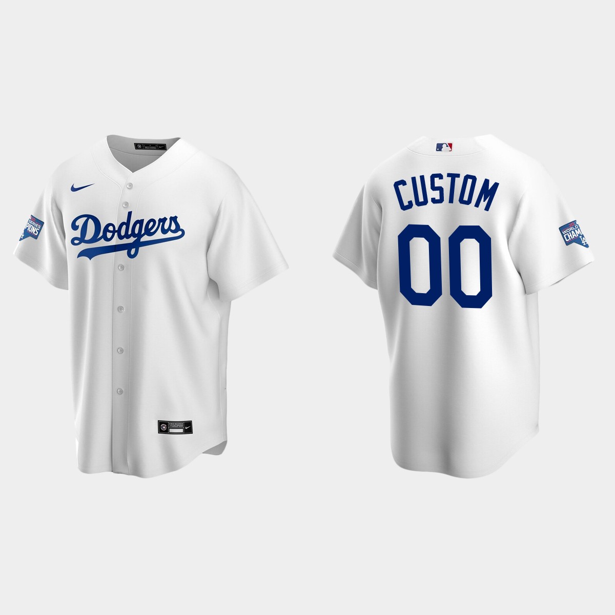 Los Angeles Dodgers #00 Custom Home Patch Player 2020 World Series Champions Jersey - White