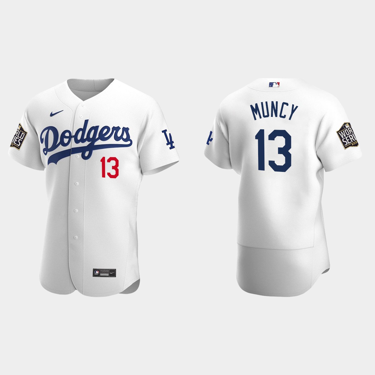 Los Angeles Dodgers #13 Max Muncy 2020 World Series Home Jersey - White