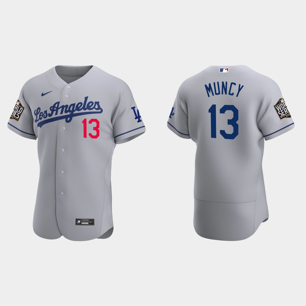 Los Angeles Dodgers #13 Max Muncy 2020 World Series Road Jersey - Gray