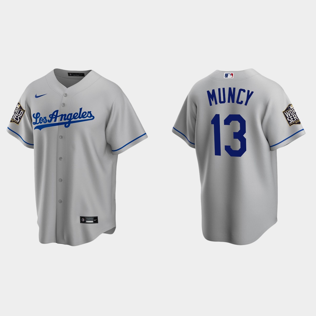 Los Angeles Dodgers #13 Max Muncy 2020 World Series Road Jersey - Gray
