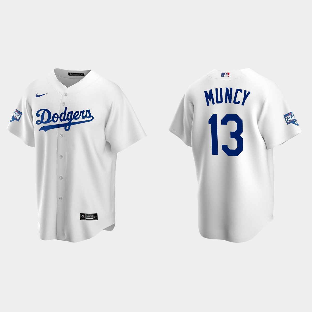 Los Angeles Dodgers #13 Max Muncy Home Patch Player 2020 World Series Champions Jersey - White