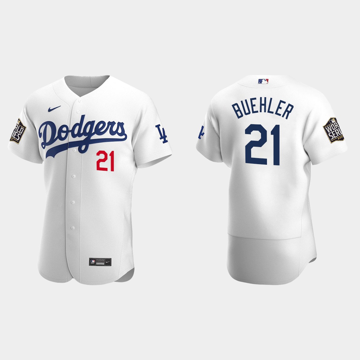 Los Angeles Dodgers #21 Walker Buehler 2020 World Series Home Jersey - White
