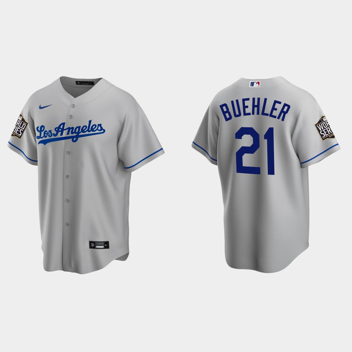 Los Angeles Dodgers #21 Walker Buehler 2020 World Series Road Jersey - Gray