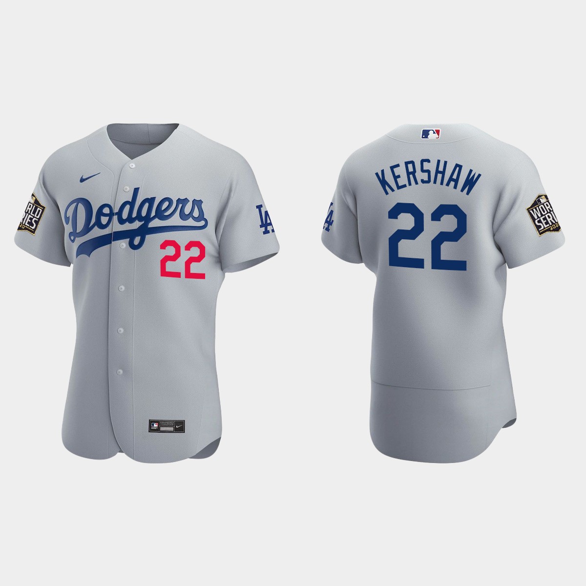 Los Angeles Dodgers #22 Clayton Kershaw 2020 World Series Alternate Jersey - Gray