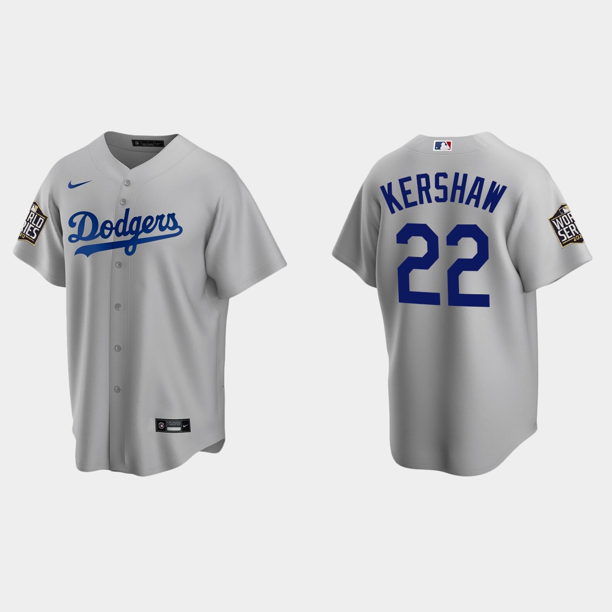 Los Angeles Dodgers #22 Clayton Kershaw 2020 World Series Alternate Jersey - Gray