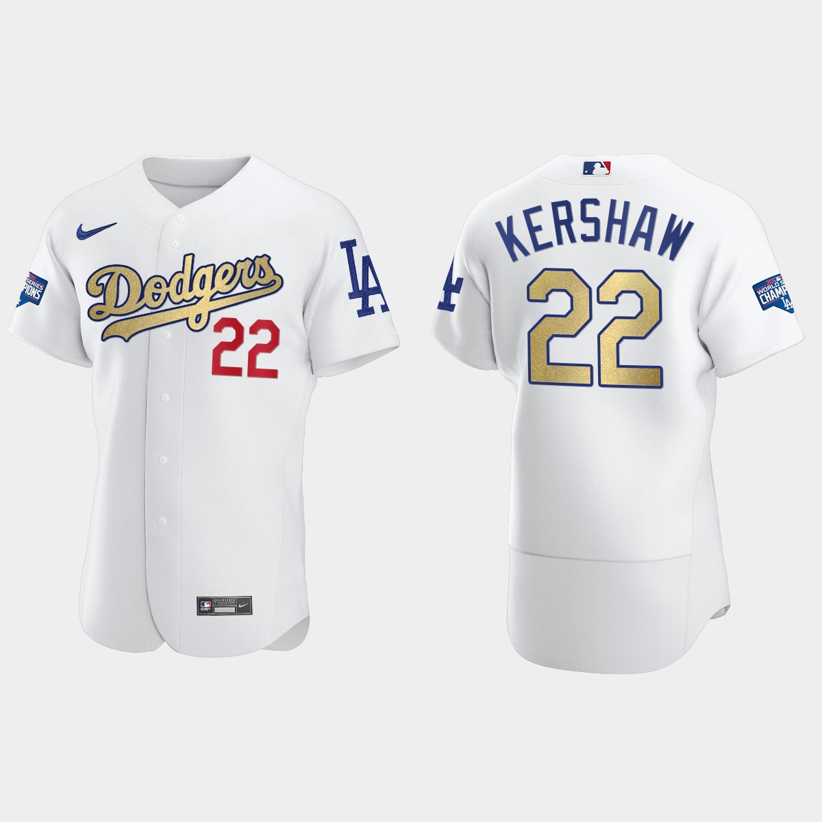 Los Angeles Dodgers #22 Clayton Kershaw 2020 World Series Champions Gold Program Jersey - White