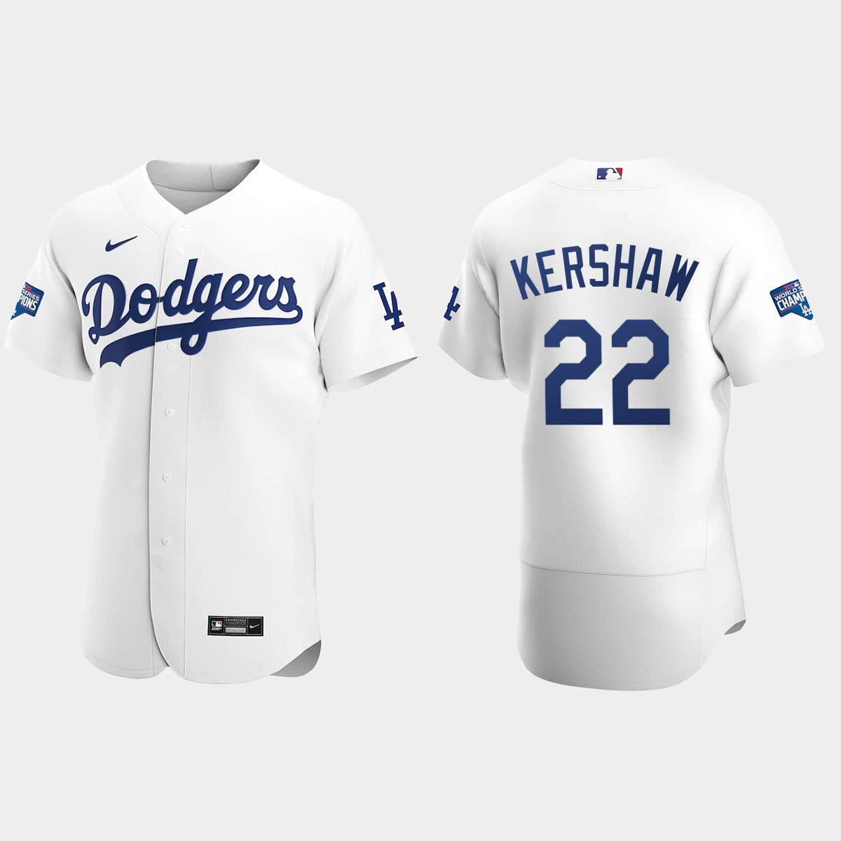 Los Angeles Dodgers #22 Clayton Kershaw 2020 World Series Champions Home Team Jersey - White