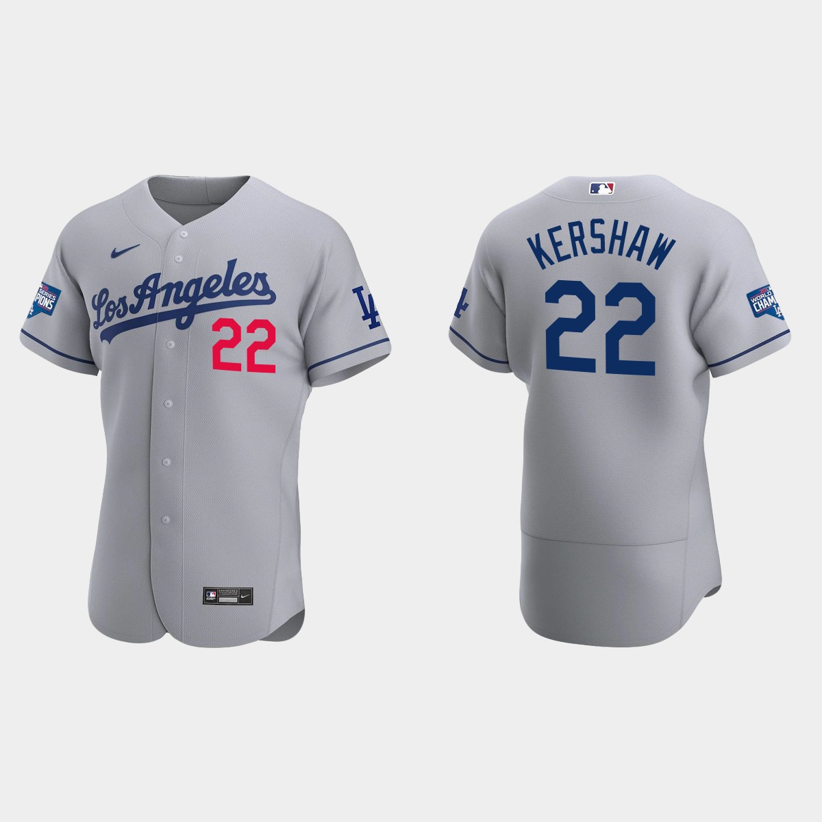 Los Angeles Dodgers #22 Clayton Kershaw 2020 World Series Champions Road Team Jersey - White