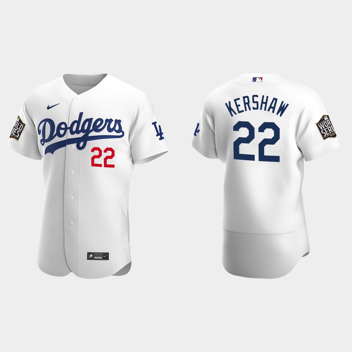 Los Angeles Dodgers #22 Clayton Kershaw 2020 World Series Home Jersey - White