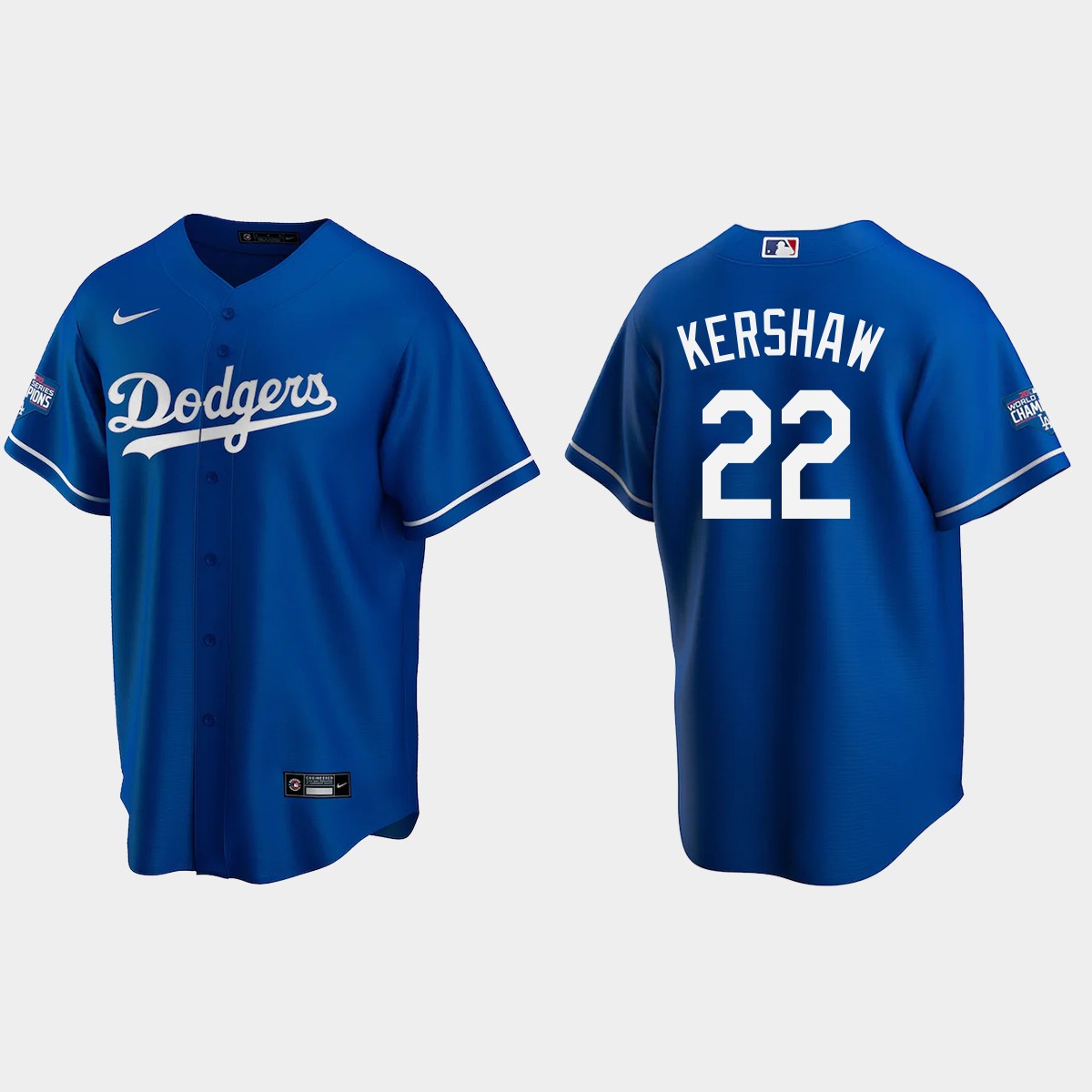 Los Angeles Dodgers #22 Clayton Kershaw Alternate 2020 World Series Champions Jersey - Royal