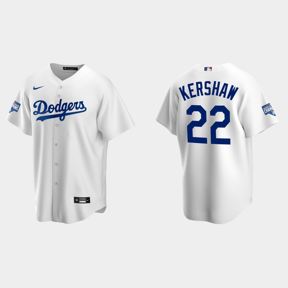 Los Angeles Dodgers #22 Clayton Kershaw Home Patch Player 2020 World Series Champions Jersey - White