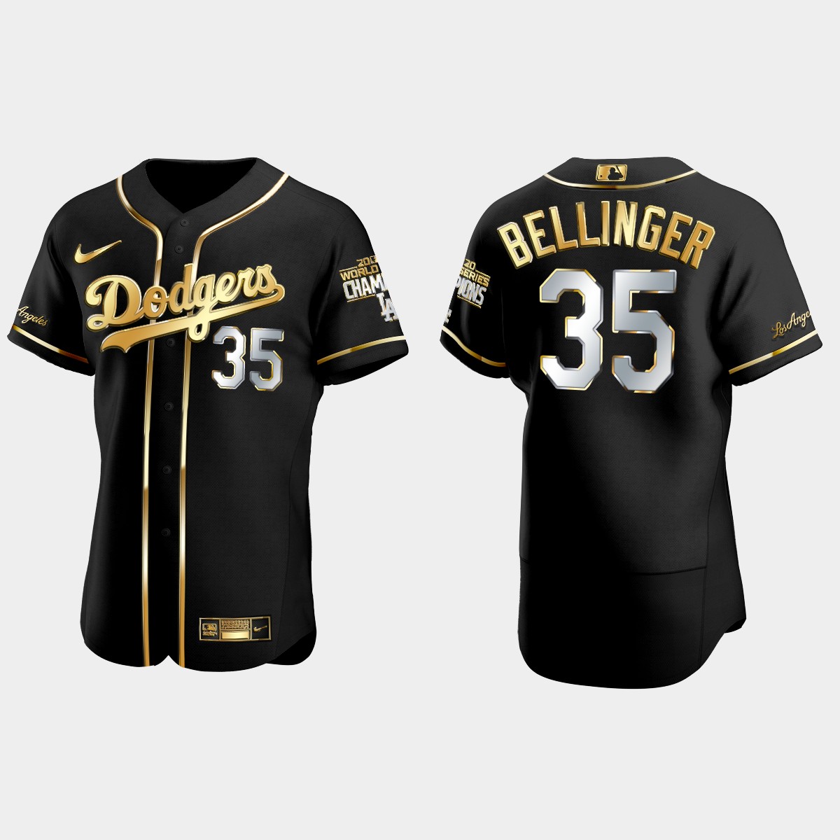 Los Angeles Dodgers #35 Cody Bellinger 2020 World Series Champions Golden Edition Jersey - Black