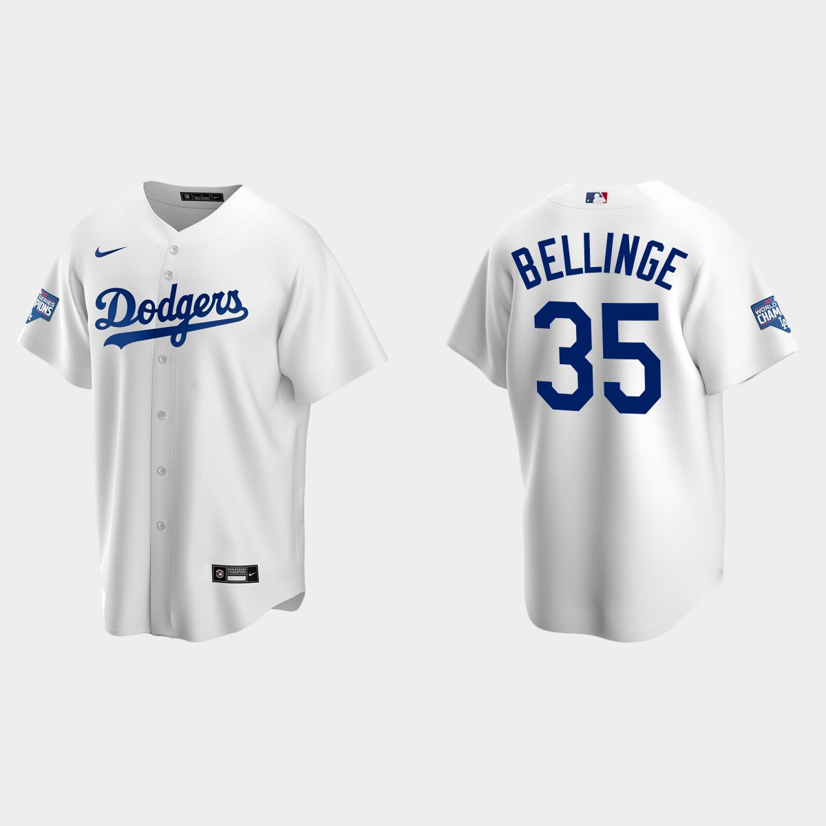 Los Angeles Dodgers #35 Cody Bellinger Home Patch Player 2020 World Series Champions Jersey - White