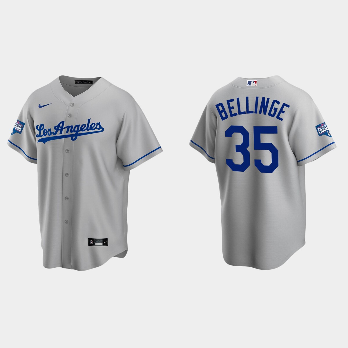 Los Angeles Dodgers #35 Cody Bellinger Road Team 2020 World Series Champions Jersey – Gray