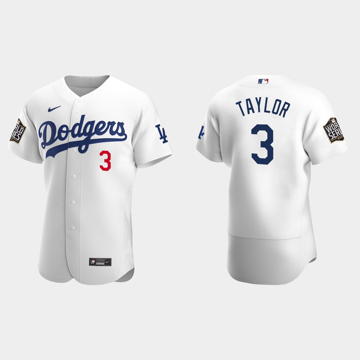 Los Angeles Dodgers #3 Chris Taylor 2020 World Series Home Jersey - White
