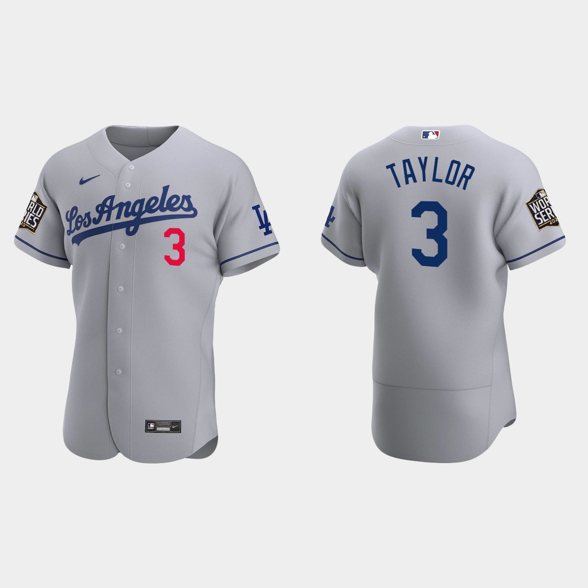 Los Angeles Dodgers #3 Chris Taylor 2020 World Series Road Jersey - Gray