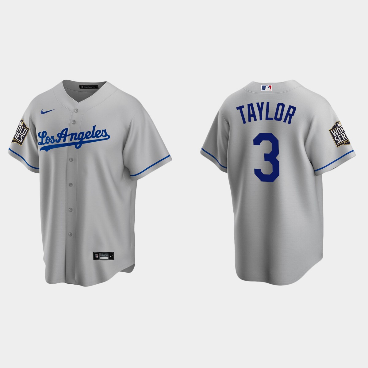 Los Angeles Dodgers #3 Chris Taylor 2020 World Series Road Jersey - Gray
