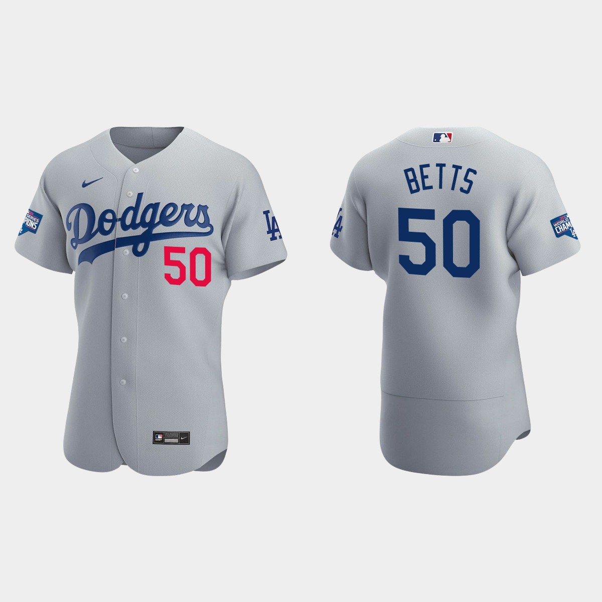 Los Angeles Dodgers #50 Mookie Betts 2020 World Series Champions Alternate Team Jersey - Gray