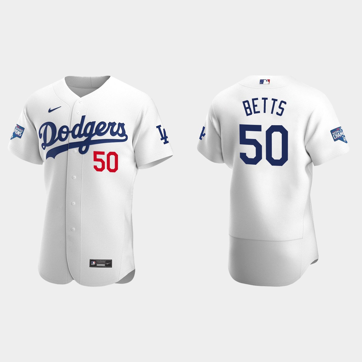 Los Angeles Dodgers #50 Mookie Betts 2020 World Series Champions Bound Jersey - White