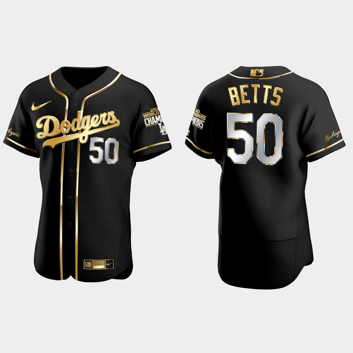 Los Angeles Dodgers #50 Mookie Betts 2020 World Series Champions Golden Edition Jersey - Black