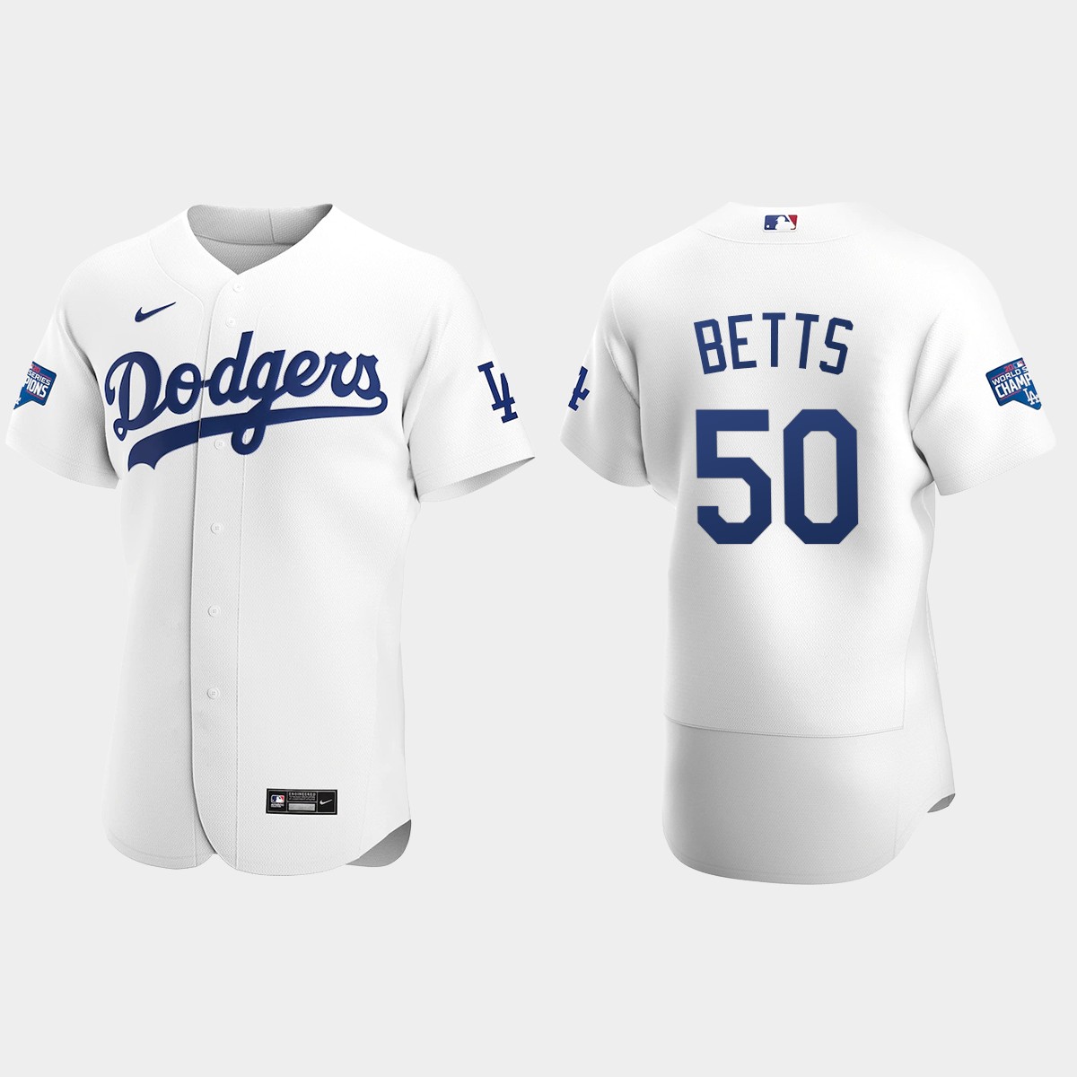 Los Angeles Dodgers #50 Mookie Betts 2020 World Series Champions Home Team Jersey - White