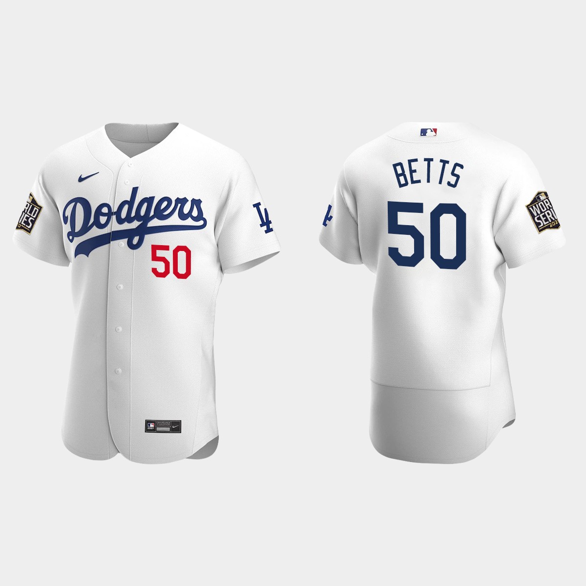 Los Angeles Dodgers #50 Mookie Betts 2020 World Series Home Jersey - White