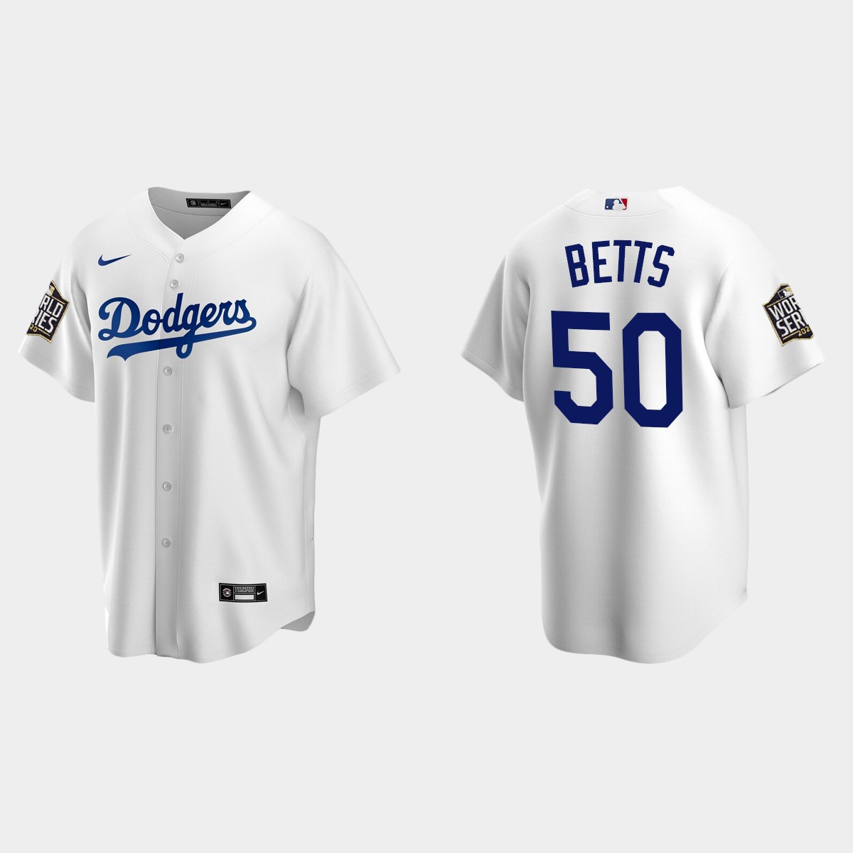 Los Angeles Dodgers #50 Mookie Betts 2020 World Series Home Jersey - White