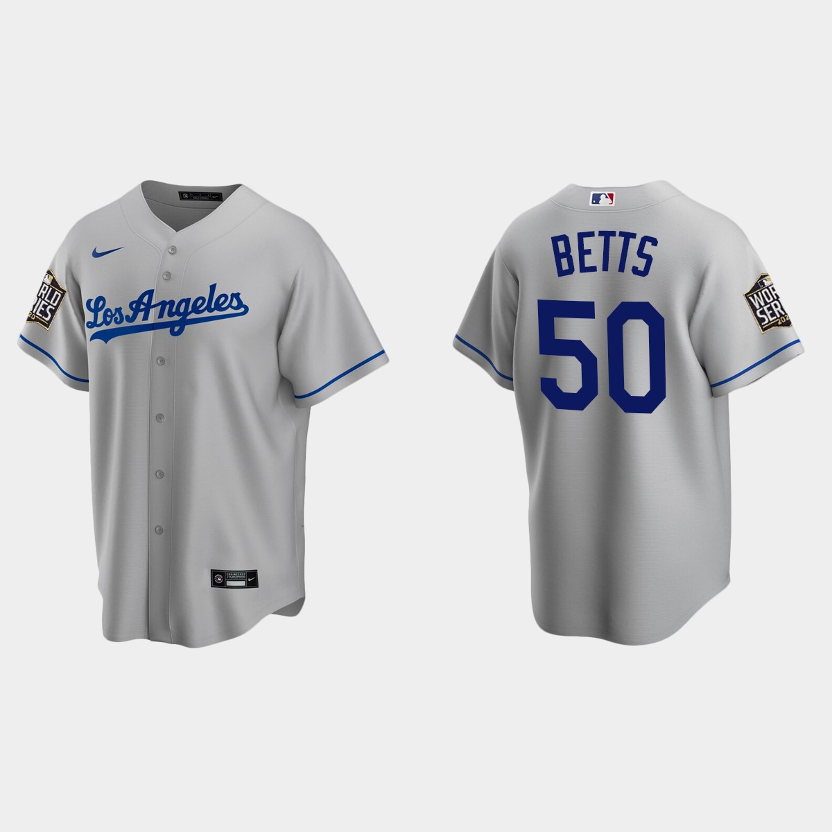 Los Angeles Dodgers #50 Mookie Betts 2020 World Series Road Jersey - Gray