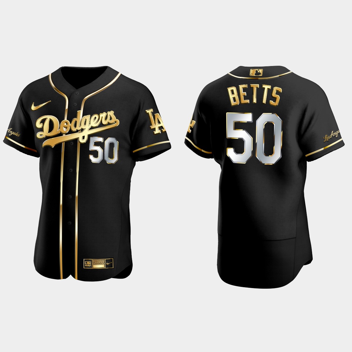 Los Angeles Dodgers #50 Mookie Betts Golden Edition Jersey - Black