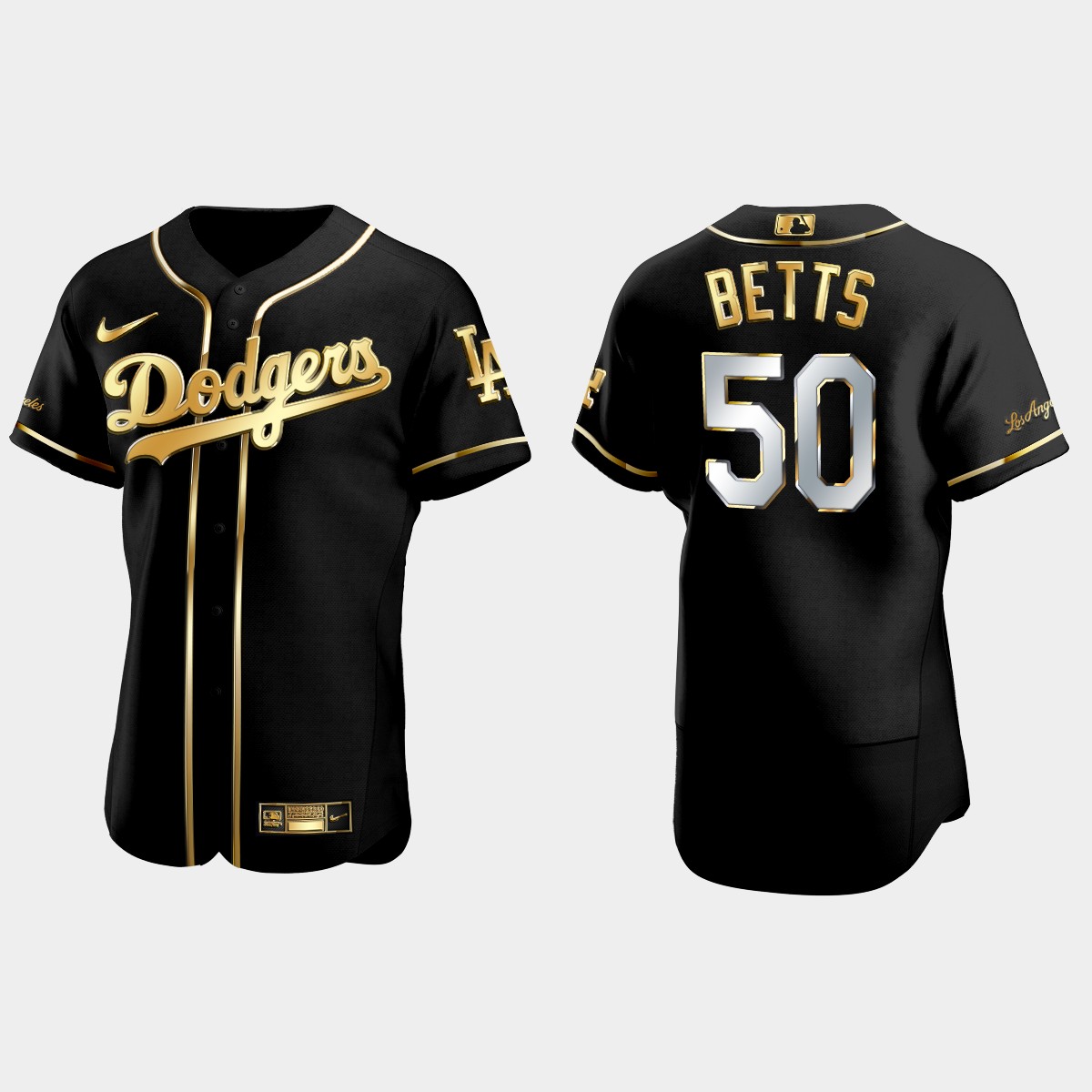 Los Angeles Dodgers #50 Mookie Betts Golden Edition Jersey - Black