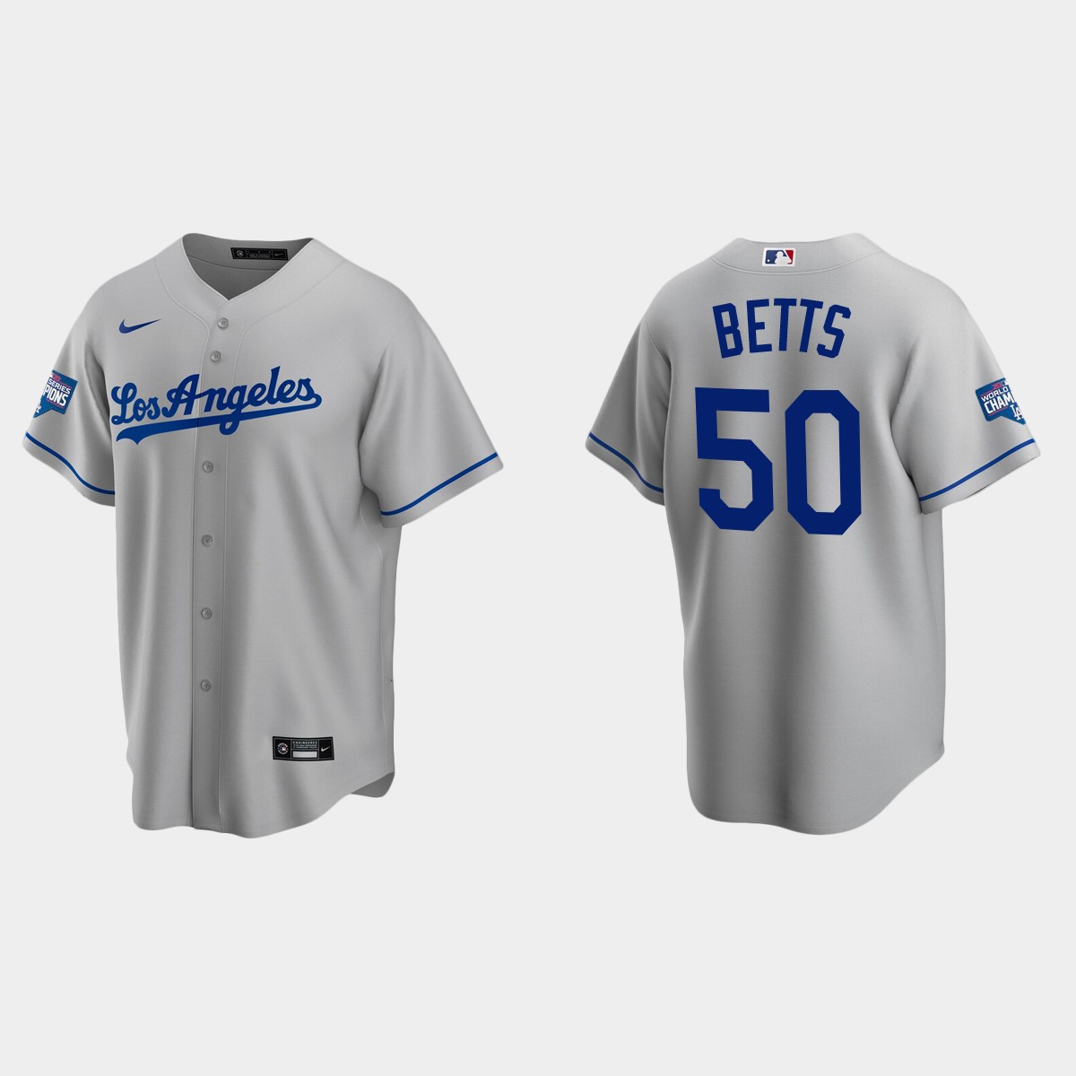 Los Angeles Dodgers #50 Mookie Betts Road Team 2020 World Series Champions Jersey - Gray