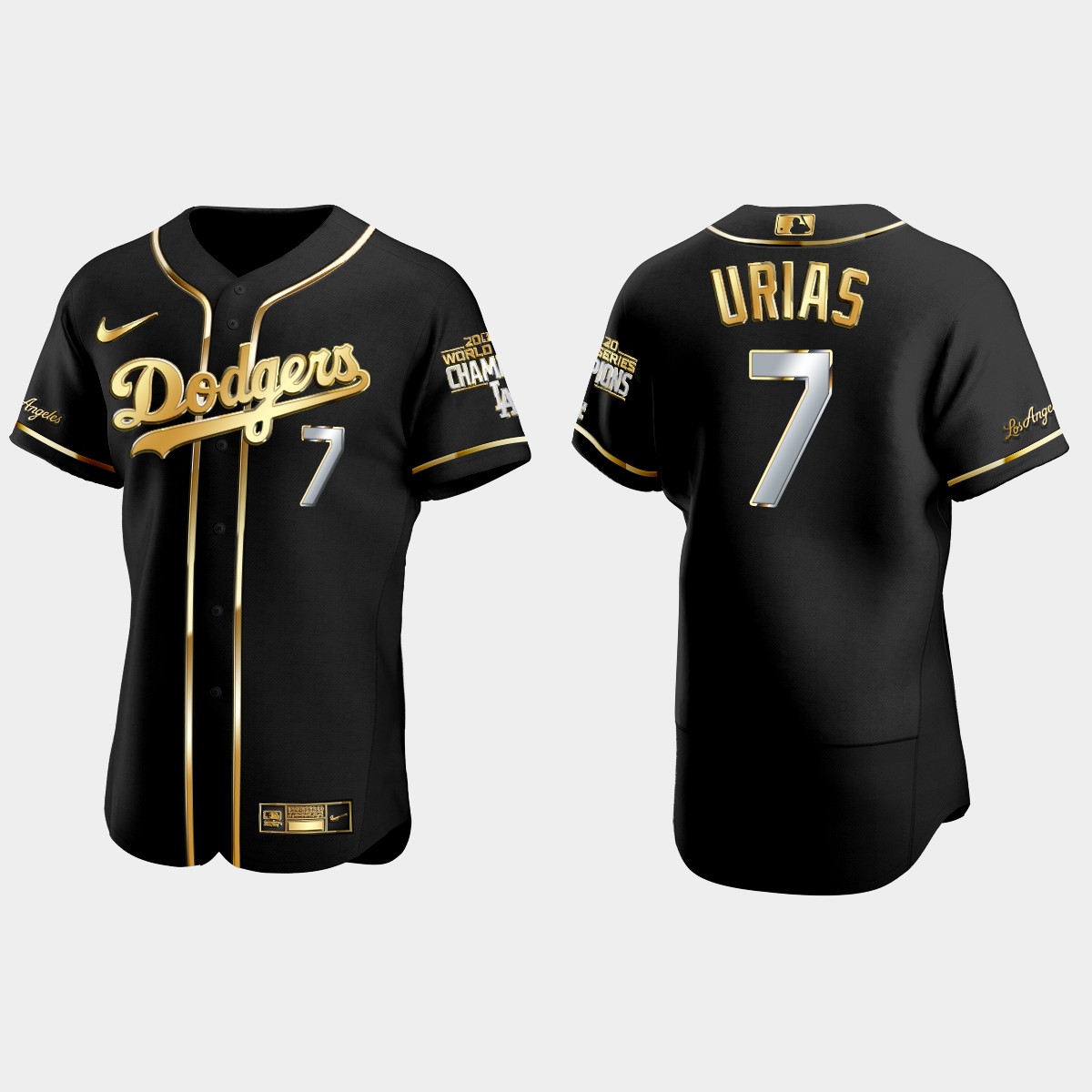 Los Angeles Dodgers #7 Julio Urias 2020 World Series Champions Golden Edition Jersey - Black