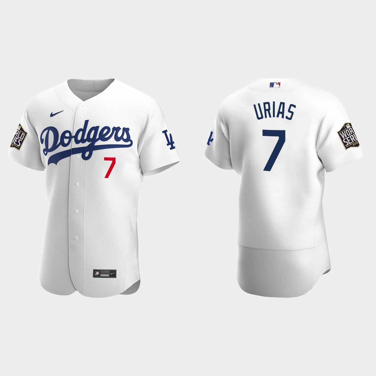 Los Angeles Dodgers #7 Julio Urias 2020 World Series Home Jersey - White