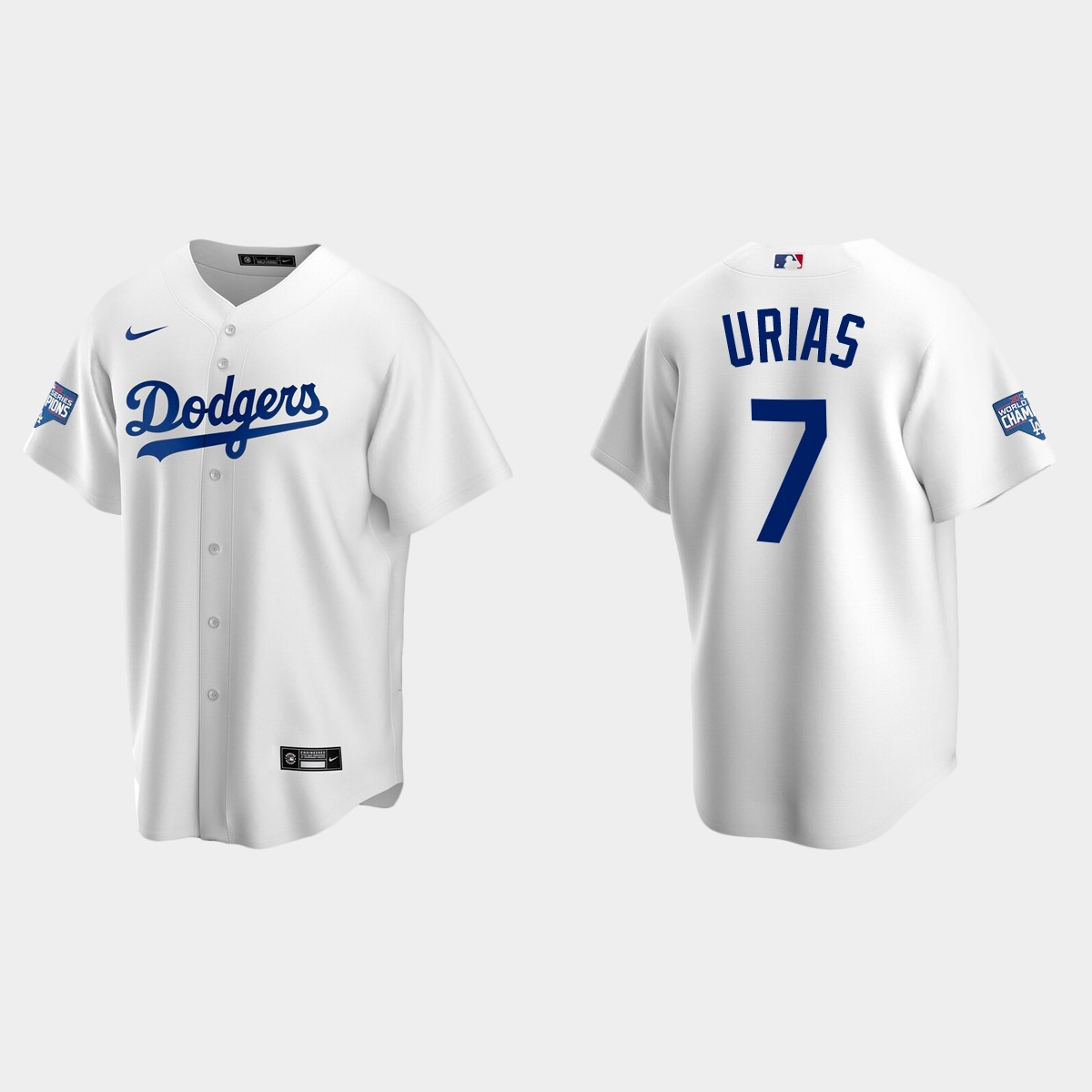 Los Angeles Dodgers #7 Julio Urias Home Patch Player 2020 World Series Champions Jersey - White