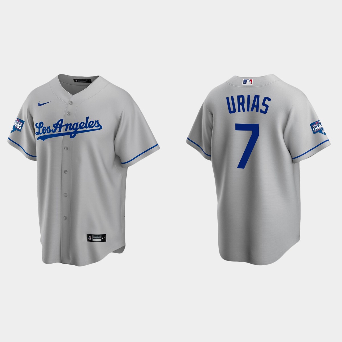 Los Angeles Dodgers #7 Julio Urias Road Team 2020 World Series Champions Jersey - Gray