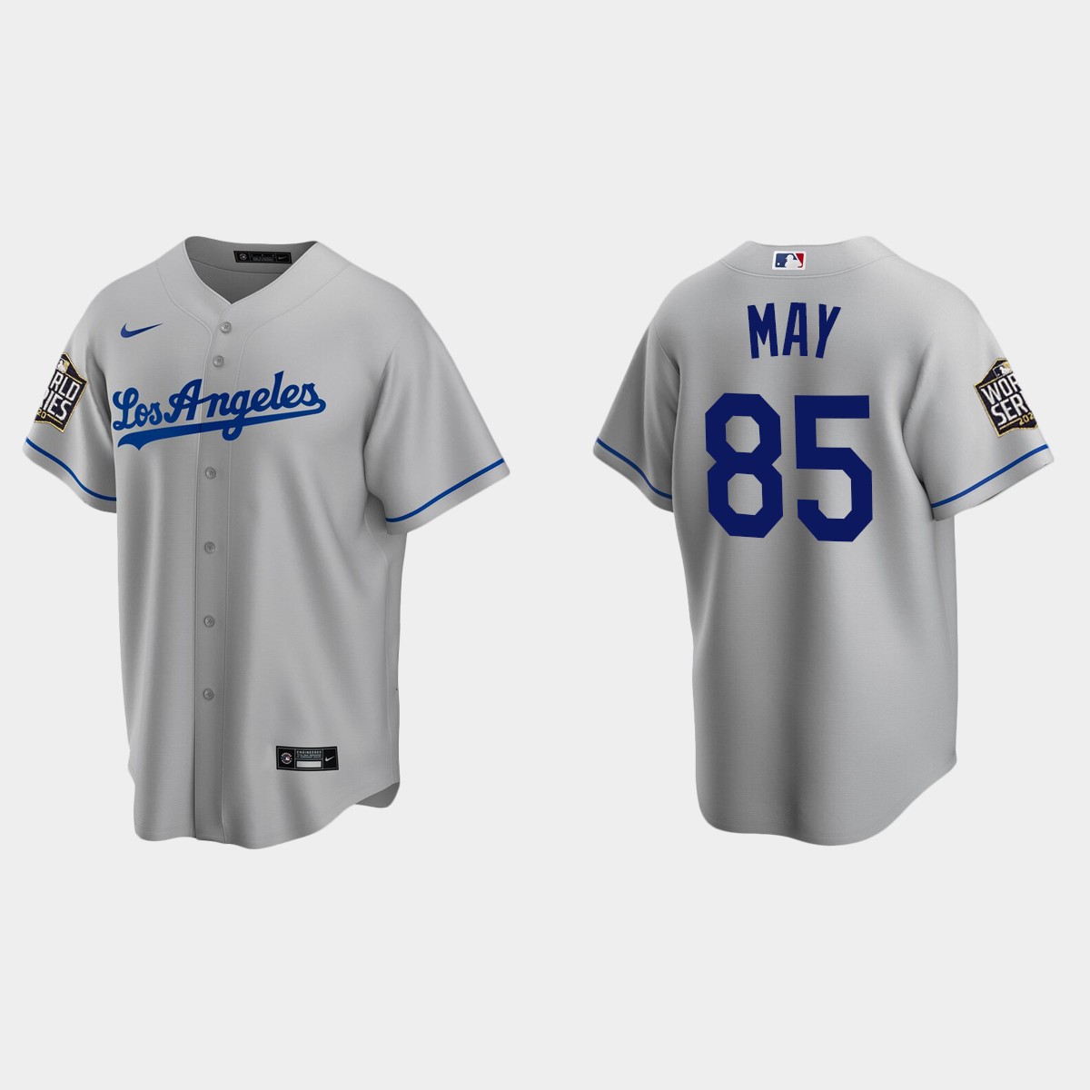Los Angeles Dodgers #85 Dustin May 2020 World Series Road Jersey - Gray